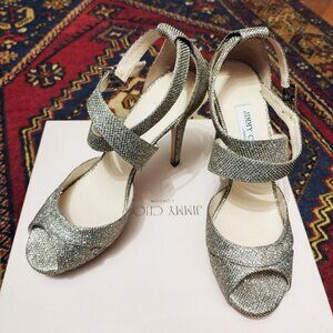 Jimmy Choo Kuki Sandal Platform High Heel Size 39 - US 8.5 to 9 Gold & Silver